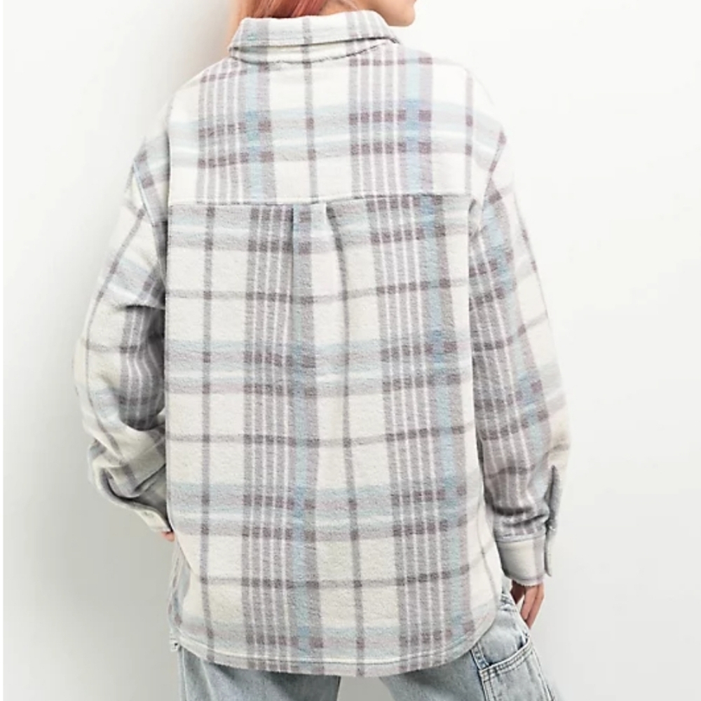 Women's Dravus Plush Fleece Plaid Button Down Zumiez Cozy Club Small - Picture 2 of 14